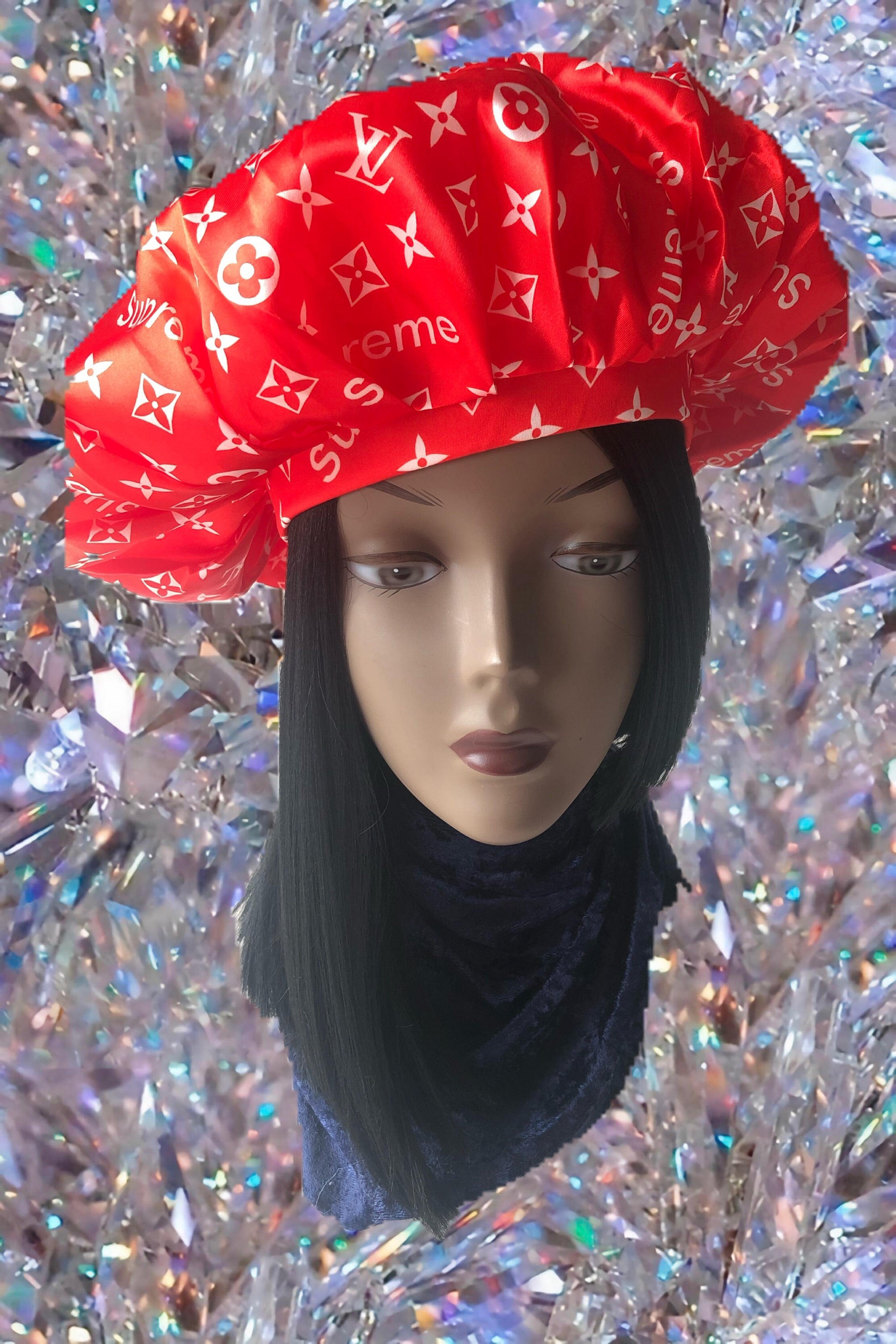 Red LV Supreme bonnet