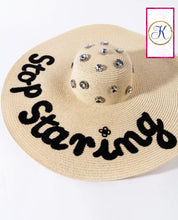 Load image into Gallery viewer, Oversized Jeweled Floppy Beach Hat | Straw Hat | Gems | Bling | Classy Hat
